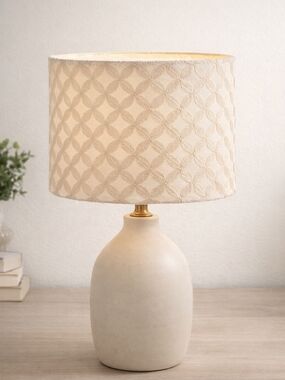 Neutral Textured Cylinder Lampshade Cream Beige Geometric Pattern 15x10